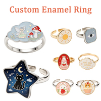 Bague ajustable ouverte en émail motif dessin animé mignon personnalisé, en alliage de zinc doré/argenté, motif animal Kawaii, pour filles, bijoux