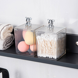 Clear Acrylic <b>Makeup</b> Organizer <b>Box</b> With Bear Knob Lid Storage Container For Cosmetics And Beauty Tools Desktop Vanity Organizer - Product Image 3