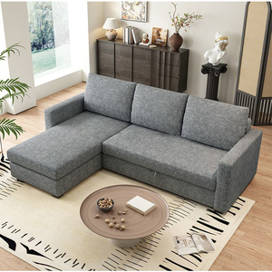 Light Grey Modern Style Fabric <strong>Sofa</strong> <strong>Bed</strong> for Home Reclining Foldable <strong>Extendable</strong> Storage Features for Hotel Use L-Shape