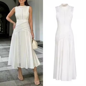 Robe longue d'été décontractée en dentelle, style moulant, sans manches, en coton, à volants superposés, pour femme - Meilleure vente - Product Image 1