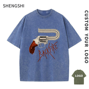 SSC T-shirt pour adultes lavage à l'acide détendu col rond 320g personnalisé doux rétro quotidien avec impression personnalisée achat T-shirt en vrac pour adultes - Product Image 1