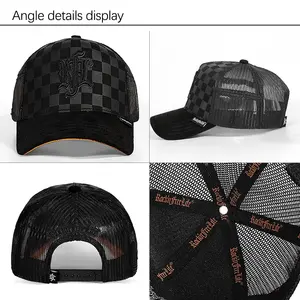 Gorra de béisbol a cuadros sólida estructurada resistente al agua con bordado personalizado gorra de camionero de malla negra Lisa materiales reciclados