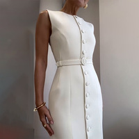 Robe d'Été Élégante Coupe Ajustée pour Femme Professionnelle, Couleur Unie, Col Rond, Sans Manches, Grandes Tailles, Idéale pour le Bureau