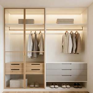 BALOM 2026 Modern Open <b>Wardrobe</b> | White MDF + Frosted Glass | Custom Bedroom Cabinet with Shoe <b>Storage</b> & LED - Product Image 2