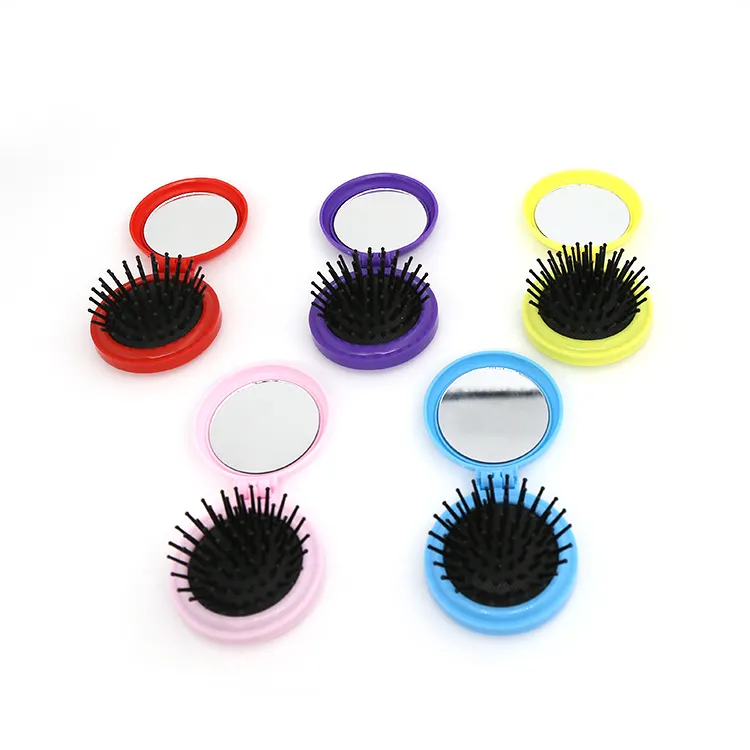 Wholesale phantasie mini haar massage kamm bunte runde form haar pinsel mit spiegel