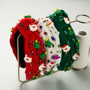 크리스탈 라인 석 진주 디자이너 레드 그린 패션 매듭 보석 티아라 여성 여성을위한 바로크 크리스마스 머리띠