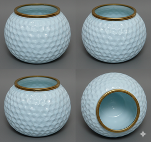 Vase en verre texturé blanc élégant avec bord doré, porte-bougie décoratif pour la maison, style minimaliste moderne, centre de table élégant - Product Image 2