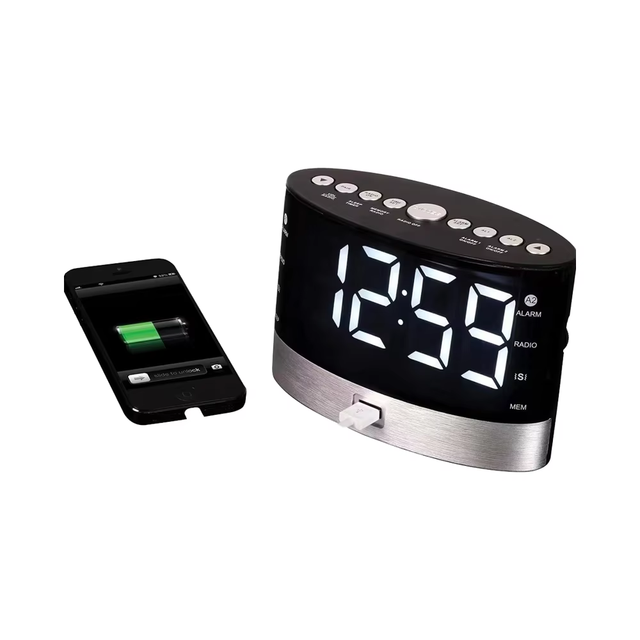 Dual Alarm Loud Wireless Bed Shaker Desk Clock Radio Snooze Function LED Display USB Charging Port Vibrator for Glam