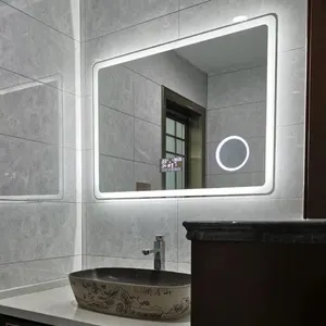 Moderne Luxe Gemonteerde Huisdeur Smart Led Spiegel Defogger Met Tijdtemperatuurweergave