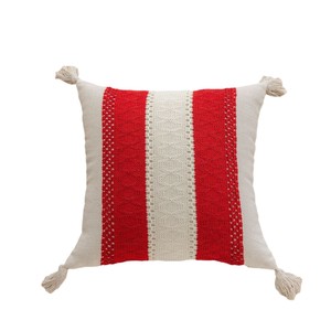 Christmas Red Green <b>Striped</b> Tassel Pillowcase Square Cotton Removable Home Decor <b>Cushion</b> Cover - Product Image 2