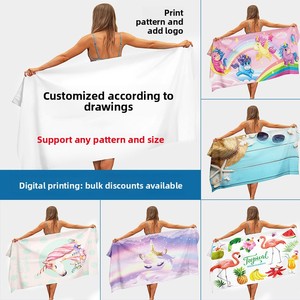 Serviette de plage rectangulaire moderne en microfibre pour l'été, tapis de plage imprimé numériquement, châle personnalisable, absorption d'eau - Product Image 3
