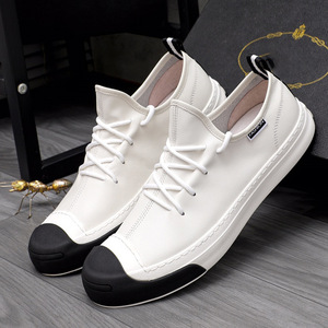 Chaussures pour hommes tendance printemps-été, style coréen, respirantes, souples, en cuir véritable, blanches, à lacets, décontractées - Product Image 4