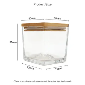 Frasco de vela quadrado transparente com tampa de bambu, copo de vidro transparente para aromaterapia, copo quadrado transparente de 240ml, em estoque