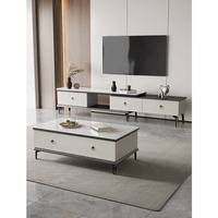 Meuble TV au design blanc élégant et table basse Table centrale en marbre brillant Table basse ronde pour usage domestique