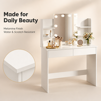 Meuble de chambre à coucher moderne, table cosmétique blanche avec 4 étagères de rangement, 2 tiroirs, miroir de vanité et éclairage LED