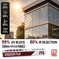 Film intelligent réfléchissant pour plaque d'immatriculation, film miroir premium pour vitres de bâtiment, 2 mil, IRR70%+ UV99%, film miroir unidirectionnel, isolation thermique automobile