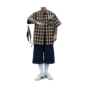 Nuovo stile stile stile stile Chicano Hip Hop t-Shirt 100% cotone ampio da <span class=keywords><strong>uomo</strong></span> <span class=keywords><strong>camicia</strong></span> a <span class=keywords><strong>manica</strong></span> <span class=keywords><strong>corta</strong></span> a <span class=keywords><strong>quadri</strong></span> camicie da <span class=keywords><strong>uomo</strong></span> - Product Image 1