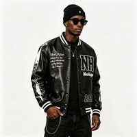Chaqueta Varsity de Cuero con Logotipo Personalizado, Nuevo Diseño 2026, Chaqueta Bomber Negra Estilo Urbano, Venta al Por Mayor Directa de Fábrica