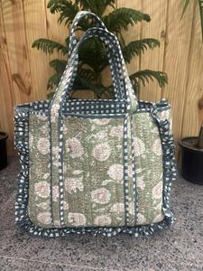 กระเป๋าผ้าฝ้ายขนาดใหญ่สไตล์อินเดีย กระเป๋าช้อปปิ้ง/กระเป๋าสะพายไหล่ กระเป๋าแบบเย็บลายสำหรับผู้หญิง กระเป๋าเดินทางสำหรับวันหยุดสุดสัปดาห์ กระเป๋าถือ กระเป๋าโท้ททำมือ - Product Image 2