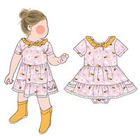 Combinaison à volants pour filles, style promotionnel personnalisé, adorable, avec col à volants, jupe évasée, fermeture à boutons-pression, style bulle
