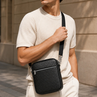 Ensemble de sacs bandoulière pour homme en cuir PU avec fermeture éclair, sac à bandoulière avec pochette à fermeture éclair assortie, sangle en sangle tissée, OEM ODM