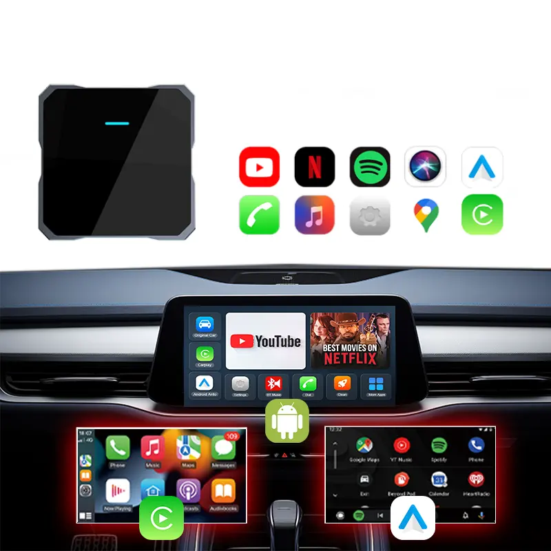 PhoebusLink OEM Adaptateur Carplay sans fil avec emplacement TF YouTube Netflix inclus Android Auto pour apple Car play AI Smart BOX