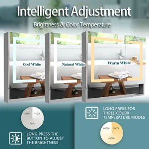 Armoire à pharmacie Miroir Vanité | Éclairage intelligent sans cadre + étagère <span class=keywords><strong>de</strong></span> rangement | Fonction voix, tactile et mémoire - Product Image 5