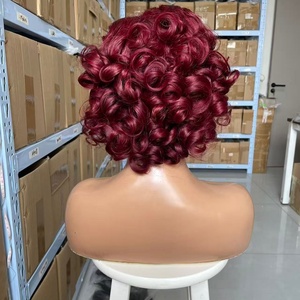 99j #   Perruque Courte Bouclée Élastique Ondulée en <span class=keywords><strong>Cheveux</strong></span> Vierges Brésiliens pour <span class=keywords><strong>Femme</strong></span>, Perruque Lace Front 13x4, Perruque Bob en <span class=keywords><strong>Cheveux</strong></span> Humains à Boucles Volumineuses - Product Image 4