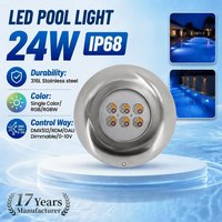 Projecteur LED extérieur submersible pour piscine, en acier inoxydable 316L, étanche IP68, montage en surface, DMX 18W 24W RGBW, blanc chaud, AC/DC24V