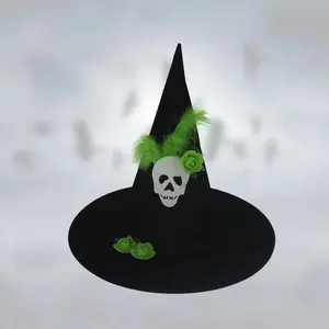 Halloween witch hat skull Holiday ball party hat plume decoration Novelty Halloween Witch Hat