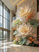 Flor de Loto Gigante Transparente de Seda, Instalación Floral para Suelo, Decoración de Paisaje para Vestíbulo de Hotel, Centro Comercial, Entrada de Boda