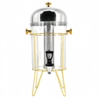 Distributeur de jus FANITF Golden Key Luxury 8L, en métal poli miroir bicolore, sur pied, avec tube à glace pour boissons froides