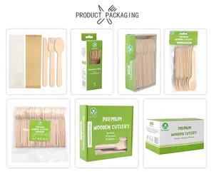 Cuchillo desechable biodegradable de madera de abedul con bolsa de papel