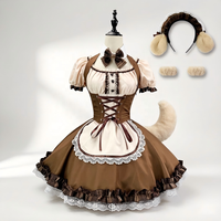 Robe Lolita Mignonne avec Oreilles de Shiba Inu pour Femme, Ensemble Complet de Cosplay Anime de Soubrette avec Corset Couleur Café, Queue en Peluche, Bandeau, Manchettes et Nœud