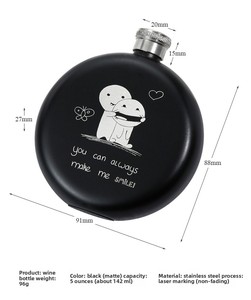 Y12 personalizzato logo 5oz in acciaio inox portatile per esterni regalo da campeggio nero opaco fiaschetta - Product Image 5
