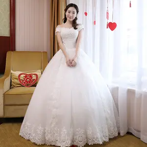 Tulle dentelle robe de mariée hors épaule élégante robe de bal mariage civil robe blanche