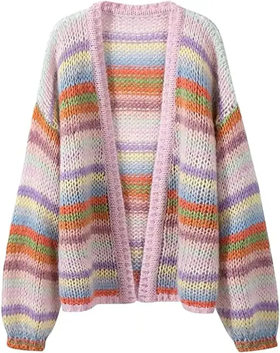 New Product Ideas Cotton Long Sweater Striped Knitted Cardigan Women
