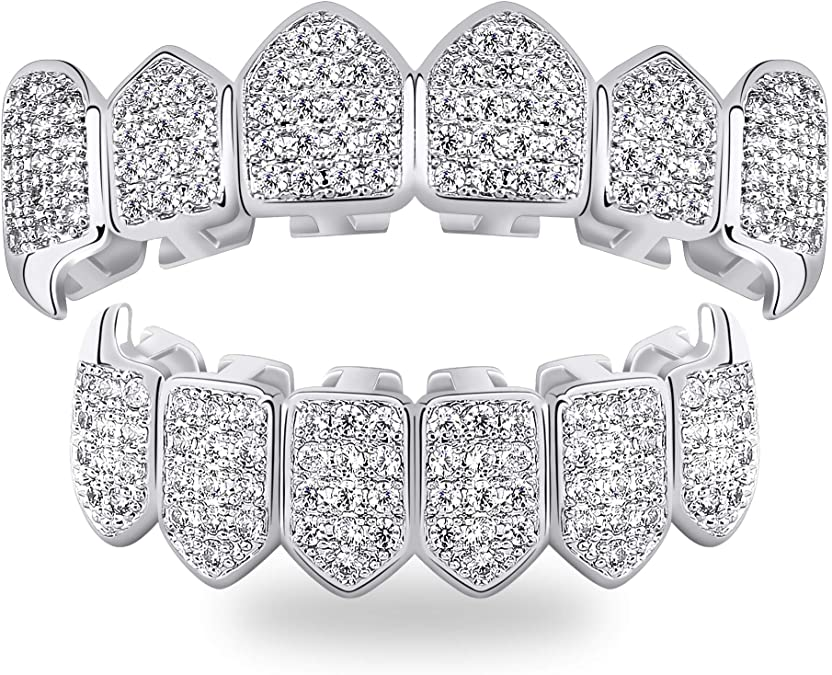 Белое золото 14 карат VVS Муассанит решетки ежедневного ношения льдом хип-хоп ЗУБЫ Grillz босоножки на высоком каблуке Blingbling, алмазной решетки серебристого цвета 925 покрытием