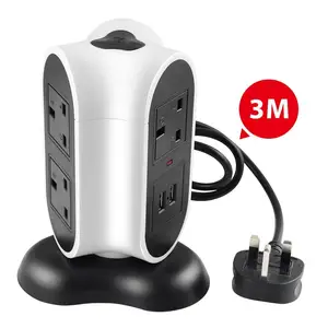Extension Lead with USB Power Strip Tower 5 Outlet 2 USB Ports Surge Protected Extension Lead 9.8ft Cord