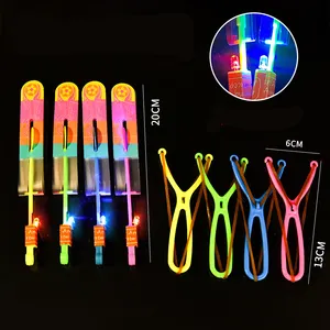 Glow Magic Plastic Rocket Arrow Helicóptero Juguetes Led Glow Slingshot Fun Elastic Kids Party Game Gift