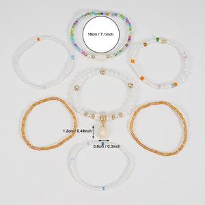 Nouveau Bracelet bohème à la mode coquille pendentif perles perles de riz 7 pièces Bracelets élastiques ensemble bijoux en gros pour femmes Bracelets - Product Image 3