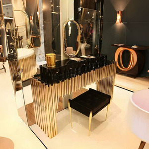 Luxury Gold Stainless Steel Makeup Vanity <strong>Table</strong> with Mirror and Drawers <strong>Narrow</strong> Long <strong>Dressing</strong> <strong>Table</strong> for Bedroom Glamorous Design - Product Image 4