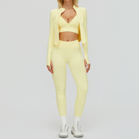Joug sans couture 3 pièces tenues d'entraînement taille haute Squat preuve Leggings dos nu sport soutien-gorge col montant veste Gym femmes Yoga ensemble