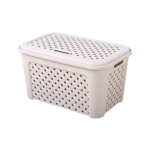 Plastic Rattan Laundry <b>Basket</b> Rectangle White Stackable Clothing Organizer <b>Storage</b> <b>Basket</b> for Clothes and <b>Toys</b> - Product Image 3