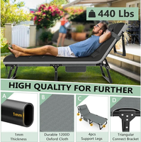 Cama de Camping Plegable Metálica Modular Reclinable Portátil, Tela Oxford 600D, Tamaño Grande para Adultos, Ajustable en 5 Posiciones, Cama de Patio