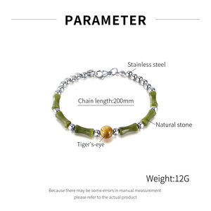 Joyería de Moda Unisex con Cuentas de Jade Natural del Sur, Bambú y Ojo de Tigre, Estilo Étnico, Cadena de Acero Inoxidable, para Aniversario - Product Image 6