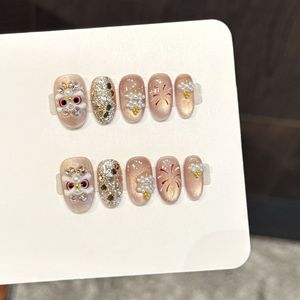<span class=keywords><strong>Uñas</strong></span> Postizas Personalizadas Hechas a Mano con Diseño de Flores 3D, <span class=keywords><strong>Uñas</strong></span> de Alta Calidad con Efecto Ojo de Gato, Cortas, Almendradas, Cuadradas Medianas para Chicas - Product Image 4