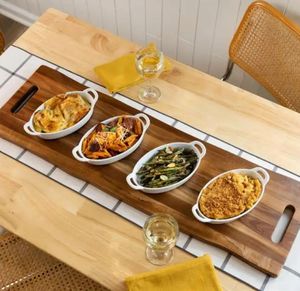 Grand plateau rectangulaire d'aliments cuits en bois naturel avec poignée pour servir les légumes <span class=keywords><strong>viande</strong></span> fromage <span class=keywords><strong>sanglier</strong></span> ustensiles de cuisine - Product Image 6