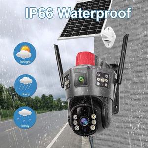 Kamera CCTV Solar WiFi 4G HD Layar Tiga Warna Penuh Penglihatan Malam Deteksi Gerakan Sensor CMOS 3 Lensa Akses Kartu SIM Cloud - Product Image 5