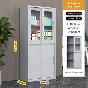 Classeur de bureau en métal design moderne avec porte vitrée Casier de rangement Référence de bons financiers Tiroirs équipés et serrure - Product Image 4